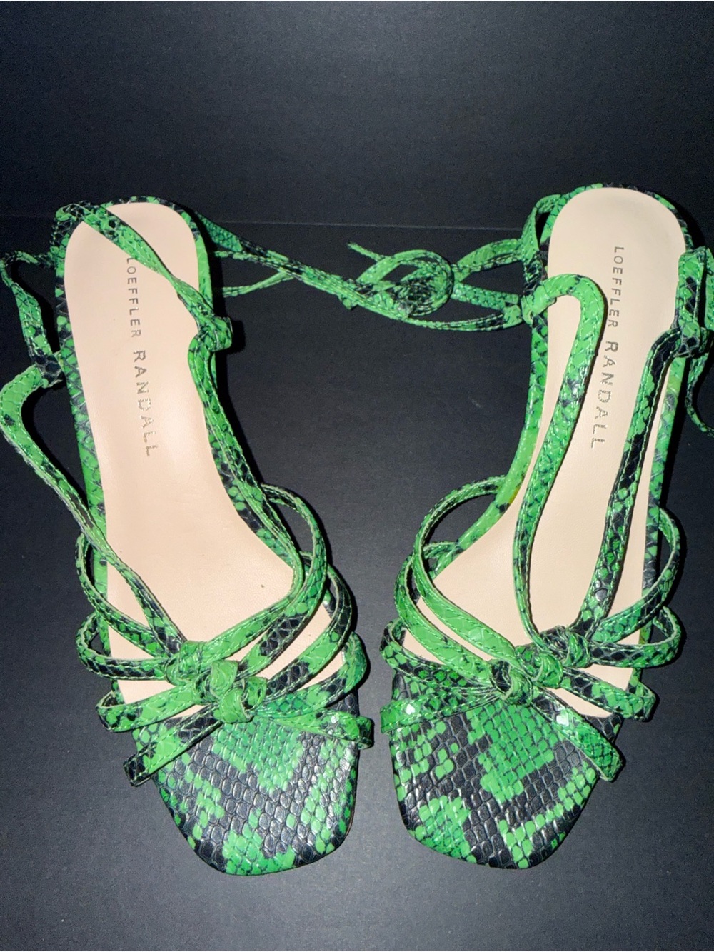 Loeffler Randall Green Snake-Print Strappy Lace-Up Sandals size 5